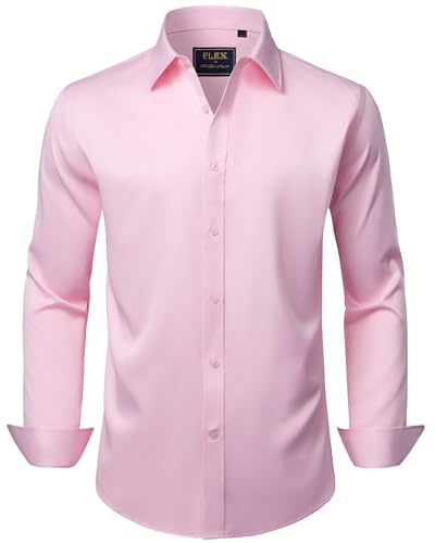 J.Ver Chemise habillée Unie à Manches Longues Extensible Chemise à Boutons Formelle Infroissable pour Homme, Rose, Taille M