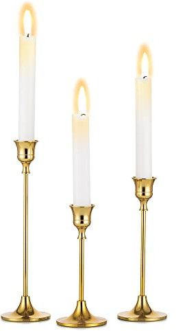 Inweder Bougeoir Doré: Lot de 3 Vintage Bougeoirs Coniques Chandelier Doré Porte-Bougie Or en Métal pour Décoration Mariage Centre de Table Fête Noël