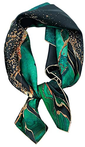 FOX-TECH Bandana Damen Kopftuch Quadrates Bedrucktes Halstuch Satin Seidentuch Schal 90 x 90 cm (GrüNe Donau)