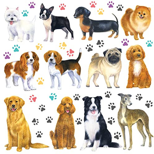 DECOWALL DS8-8045 Hund Pfote Wandtattoo Pfoten Hunde 53 stück Wandsticker Wandaufkleber Aufkleber für Kinder Geschenk Kinderzimmer Wanddeko Dekoration Deko