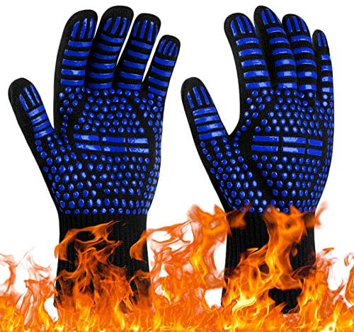 flintronic Grillhandschuhe Hitzebeständig mit 800°C, Feuerfeste Handschuhe, Backhandschuhe, Kochhandschuhe, Ofenhandschuhe, für Backen, Küche & Grillen - Blau