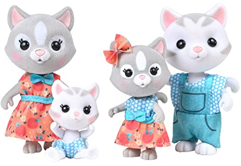 Honey Bee Acres The Purringtons Cat Family, 4 Miniature Doll Figures, Small