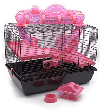 ZooPaul Nagerkäfig Galaxy mit viel Zubehör Goldhamster Maus Kleintier Hamsterkäfig (Pink)