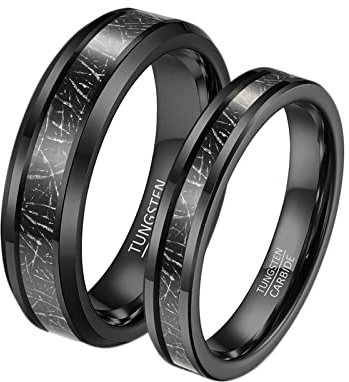 Hoisy Verlobungsring Paar, Eheringe Schwarz 4MM 6MM Schwarze Ringeinlage Aus Metall Größe Frauen 54 (17.2) und Männer 62 (19.7)