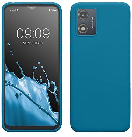 kwmobile Case Compatible with Motorola Moto E13 Case - Soft Slim Protective TPU Silicone Cover - Caribbean Blue