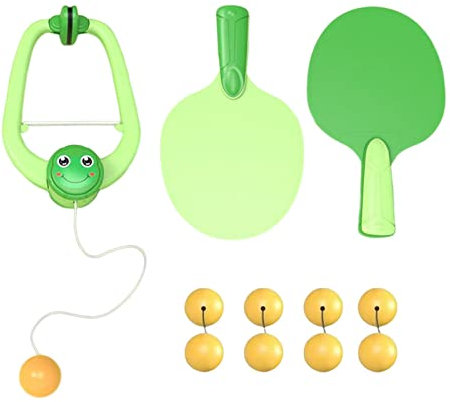 LOVIVER Children's Indoor Hanging Table Tennis Hanging Pingpong Self Training Set Hanging Ping Pang Trainer Toy for Middle Old Age Sports Training, 9 Balls Green