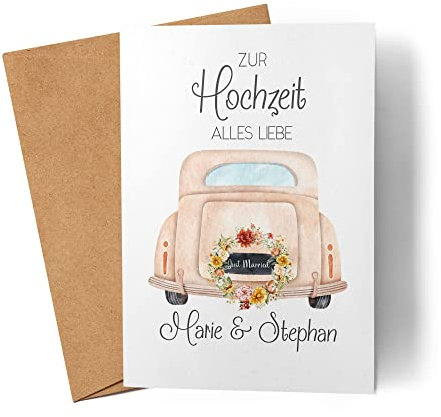 Kiddle-Design Hochzeitskarte Personalisiert Karte Hochzeit Glückwunsch Auto mit Namen Glückwünsche zur Hochzeit Glückwunschkarte