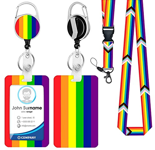 BBXWANG Porte-badge rétractable arc-en-ciel avec enrouleur et cordon tour de cou
