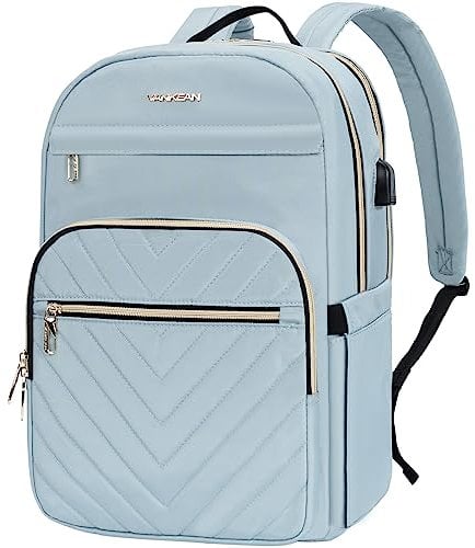 VANKEAN Zaino per computer portatile, da donna, elegante, con porta USB, Trapuntato Azzurro, 15.6 inch, Zaini Daypack