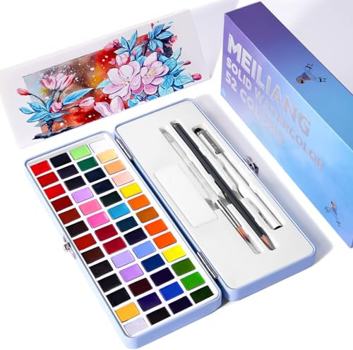Paul Rubens MeiLiang Lot de 52 peintures aquarelles avec stylo à dessin, pinceau, 5 papiers aquarelle, éponge, crayons à dessin noirs, fournitures artistiques pour adultes, aquarelle de voyage et