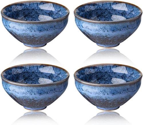 Leegg 4 Stück Teetassen Keramik 125 ml Becher für grünen Tee Kaffeemomente (Blau)
