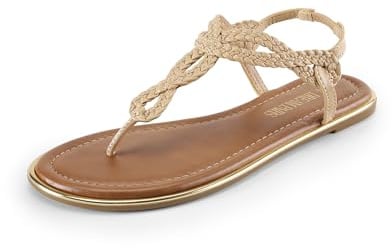 DREAM PAIRS Women's Flat Sandals,Size 9,Nude