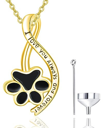 TANGPOET Hund Asche Halskette 925 Sterling Silber Gold Pfote Urnenketten Andenken an Verstorbene Asche Anhänger für Haustier Hund Katze mit Trichter Füller Kit