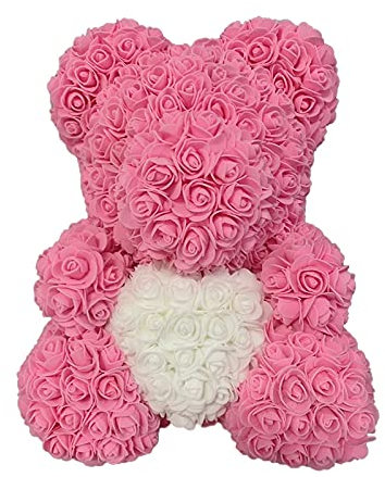 Promo Linge Ours en Rose avec Coeur dans sa boîte –Saint Valentin, Mariage, Noël, Cadeau, Anniversaire, Fête des Mères (Rose, 35cm)