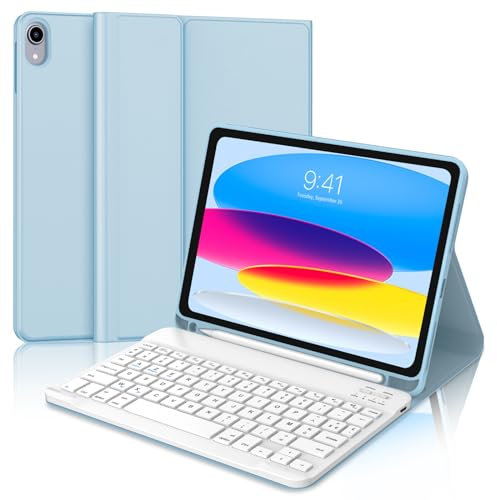 JADEMALL Tastiera iPad A16 11/10 Generazione 2025/2022, Custodia Tastiera per iPad 10 10,9/A16 11 Pollici 2025, Italiano QWERTY Bluetooth Rimovibile con Supporto Pencil, Azzurro