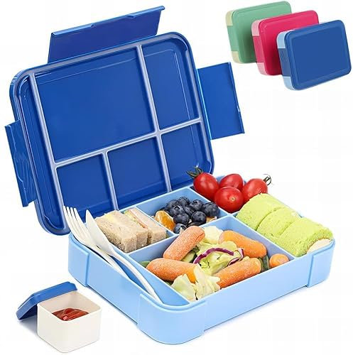 Bugucat Lunch Box 1330ML,Bento Box bambini con 6 Scomparto Porta Pranzo con Posate per Microonde Lavastoviglie per Adulti e Bambini, Portapranzo con Scatola di Salsa per Scuola Lavoro Ufficio