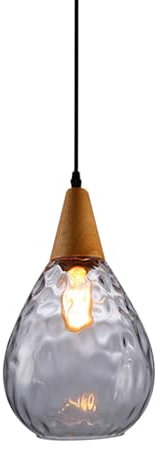 Glass Pendant Light Modern Wood Hanging Lamp Hammered Glass Ceiling Lighting Fixture Teardrop Dome Small Chandelier Dining Room Kitchen Island Suspension Lamps E27 Socket Star of Light