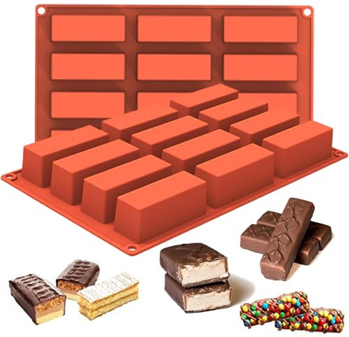 Sadodo Silicone Geometric Rectangular Bar 𝐂𝐡𝐨𝐜𝐨𝐥𝐚𝐭𝐞 𝐌𝐨𝐮𝐥𝐝𝐬,12 Cells Candy Sweets Granola Molds,Ice Cube Tray,Non Stick,Cake 𝐃𝐞𝐜𝐨𝐫𝐚𝐭𝐢𝐨𝐧,BPA Free