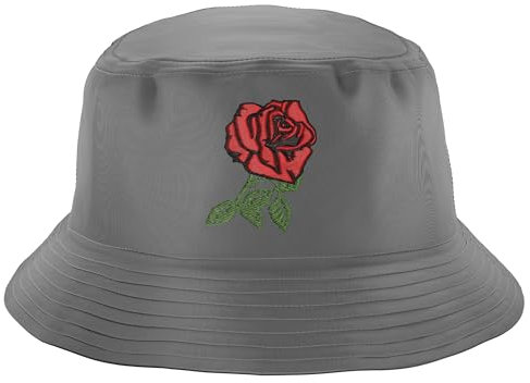 Purple Print House Embroidered English Rose Bucket Hat Unisex England Rugby Football Country Him Her Recycled Hat, L, Grey