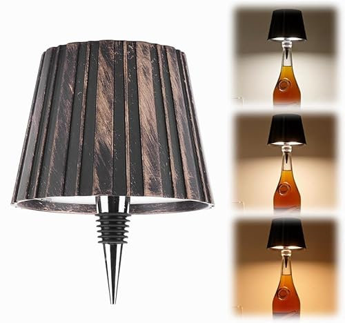 Umikk LED Flaschenlampe, Flaschenlampe Aufsatz LED, Kabellose Flaschenlampe, Wein Flaschen-Lampe, Touch Dimmbar 3 Farben, Flaschenlampe Mit Licht Für Esszimmer Schlafzimmer (Stil 3 (Kaffee))