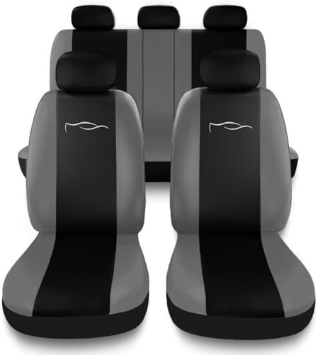 Susy Shop Autositzbezüge, universal, mit Rücksitzlehne mit 2 Reißverschlüssen, kompatibel mit Airbag (Schwarz/Grau)