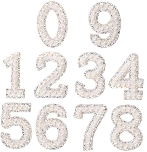 IMIKEYA 10 Stück Perlen-Zahlen-Aufnäher 0–9 Selbstklebende Zahlen-Strass-Aufnäher Perlen-Zahlenaufkleber Zum Aufbügeln Glitzernde Zahlen-Alphabet-Applikationsaufkleber Für Diy-Kleidung