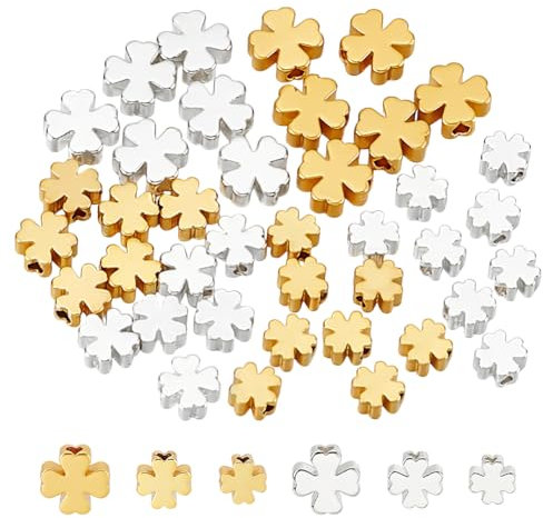PH PandaHall 60pcs 3 Größen Klee Abstandshalter Perlen Golden Silber Schmuck Perlen Vierblättriges Kleeblatt lose Perlen Abstandshalter für Weihnachten Ohrring Craft Making