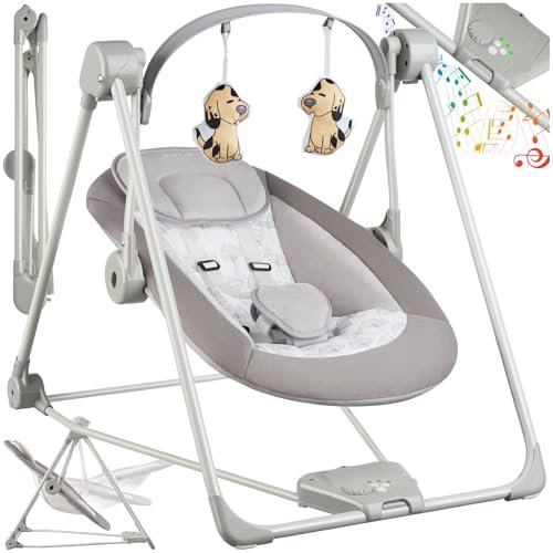 tectake® Transat bébé Balancelle électrique pliable avec Arche portique eveil bebe Peluche, Musique relaxante, Harnais à 5 points Cadeau de naissance Nouveau né jusqu'à 9 kg, Équipement Chambre bebe