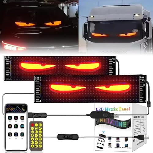 2 luces LED de ojos de diablo para coches para camiones, indicadores LED programables, letrero luminoso, personalizable, para coche, camión, texto, graffiti, aplicación inteligente, Bluetooth (70 x