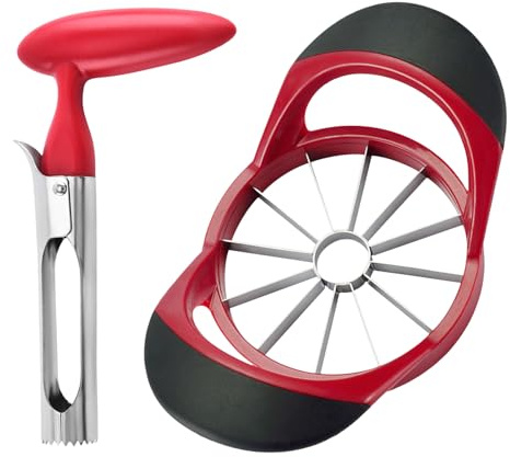 Apfelschneider Entkerner Set, Apfelschneider Apfelentkerner Profi Edelstahl Apfelteiler, Ideal Zum Schneiden Einer Vielzahl Von Früchten Ergonomischen Rutschfesten Griffen（Rot）