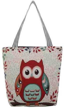 VALICLUD Eulen Umhängetasche Für Damen Bestickte Canvas-handtasche Großes Fassungsvermögen Faltbar Wiederverwendbar Für Einkauf Und Aufbewahrung