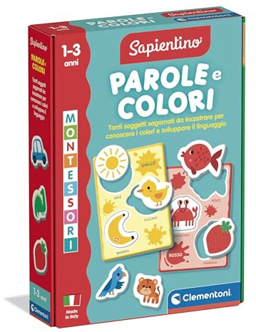 Clementoni Montessori - Parole e Colori, Gioco Educativo Metodo Montessoriano, Bambini 1-3 Anni, Impara Colori Primari e Secondari con attività Interattive, Made in Italy, Lingua Italiana, 16849