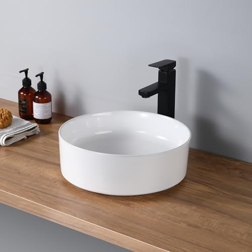 DILECI - Vasque à Poser Salle de Bain Ronde en Céramique - Lavabo Design Élégant et Moderne - Élégance moderne et finition luxe - Durable et Facile à Entretenir - 46 cm