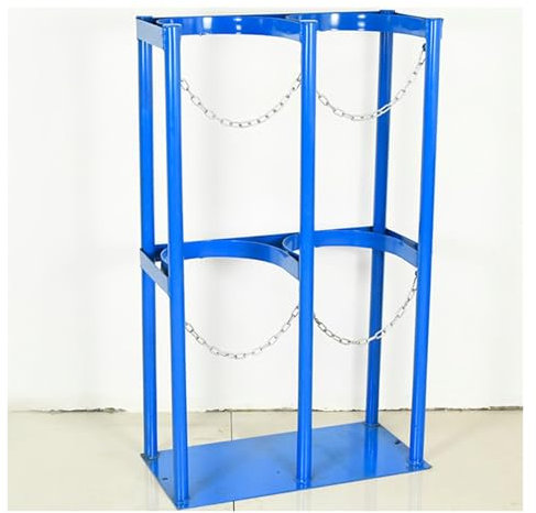 Oxygen Cylinder Holder Frame 1/ 2/ 3 Cylinder Capacity, Welding Gas Cylinder Stand with Adjustable Chains for School/ Laboratory/ Hospital, Blue Nitrogen Tank Storage Rack(2 Bottles length 60cm (23 3/
