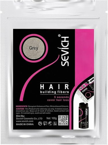 Streuhaar Nachfüllbeutel zur Haarverdichtung - Schütthaar, um den Haarmangel sofort zu verbergen - Haarpuder 100% natürlicher Baumwolle für Männer und Frauen (Grau 100g)