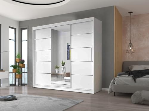 E-BAARIK Bursa Sliding door wardrobe, 2 & 3 Doors Wardrobe with 4 colours and 5 sizes, storage solution, Elegant Desing for bedroom (White, 250CM)