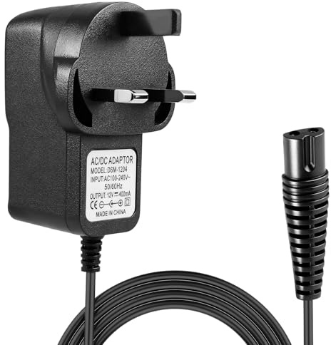 12V Shaver Charger for Braun Series 9/7/3/1 Beard Trimmer, 12V 400mA Power Supply Cord for Silk-Epil 9, 7, 5 Epilator, Electric Razor 2 Pin 3 Pin Charging Cable UK Plug for 5544 5409 3040S 5377 7220