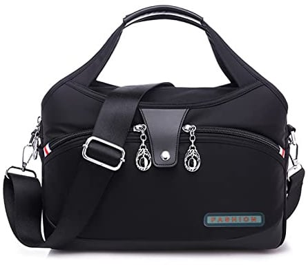 Suweir Handtasche Damen Mittelgroß - Wasserabweisende Umhängetasche mit vielen Fächern & Breitem Gurt - Leichte Schultertasche & Crossbody Bag für Arbeit Shopping Büro Alltag - Schwarz
