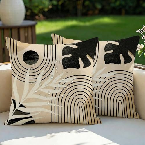 Vorysum Wasserfest Kissenbezug 50x50 cm 2er Set Outdoor Wasserdicht Sofakissen Retro Boho Dekokissen Kissenbezüge Dekorativ Kissen Kissenhülle aus Polyster für Garten Sofa Wohnzimmer Braun