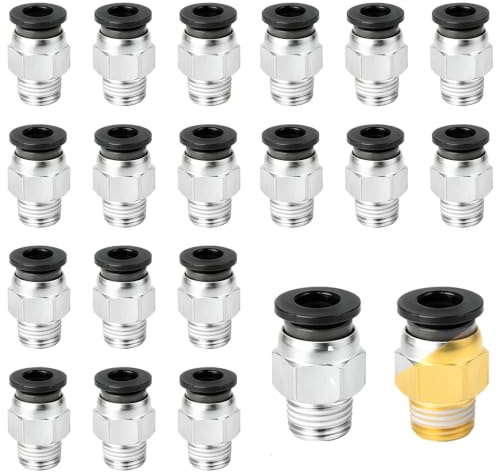 20 Stück PC4-01 Pneumatik Schnellsteckverbinder, Gerade Schnellkupplung Push-to-Connect Fitting für 4mm AD Schlauch, 1/8 Gewinde, Schwarz für 3D-Drucker Extruder & Industrie