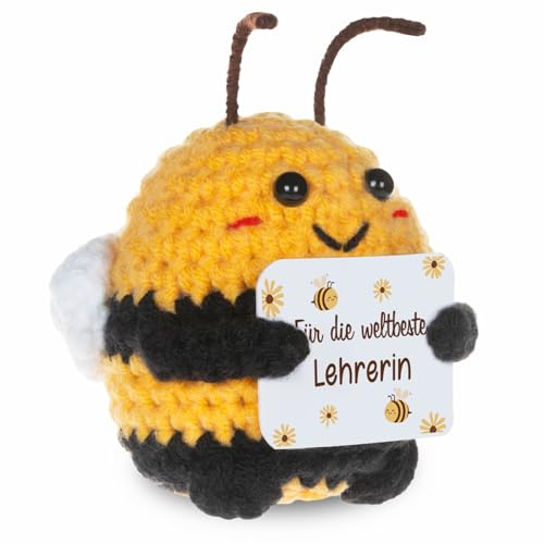 WenmthG Witzige Gestrickte Biene Dankeschön Geschenke für Lehrer Lehrerinne, Abschiedsgeschenk Pocket Hug Glücksbringer Geschenke für Lehrer zum Abschied - 1 St