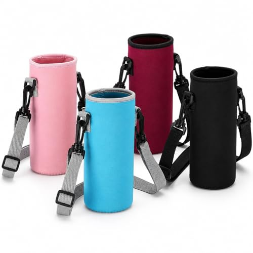 Trevixor 4Pcs Water Bottle Carrier with Shoulder Strap, Canvas Bottle Holder Bag, Portable Sleeve Pouch for Travel, Hiking, Gym and Outdoor Use
