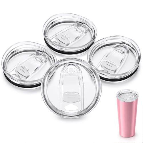 Solvind 4PCS 20oz Tumbler Replacement Lids, Clear Spill-Resistant Sliding Lids for Skinny Tumblers, Fits 2.75in Cup Mouth for Coffee Cups & Travel Mugs