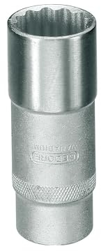 GEDORE Steckschlüsseleinsatz, lange Ausführung, Nuss, 1/2'' 12,5 mm Antrieb, UD-Profil, 13 mm Weite, Werkzeug, D 19 L 13, Stahl verchromt
