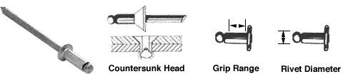CRL 1/8 de diámetro, 1/8 a 3/16 agarre gama cabeza avellanada y de mandril aluminio remaches en paquetes de