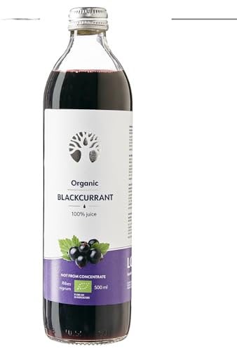 Jus de cassis bio de LOOV, 500 ml, pur jus, pas de concentré, aucun sucre ajouté, pas d’eau ajoutée, riche en antioxydants et vitamine C