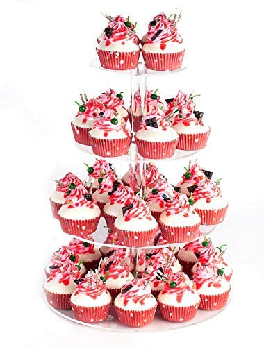 Cupcake-Ständer, 4-geschossiger Runder Cupcake-Ständer, durchsichtiger Cupcake-Turm, Acryl-Cupcake-Halter, Cupcake-Display-Ständer für Geburtstage, Hochzeiten, Süßigkeitenbäcker, Baby-Shower
