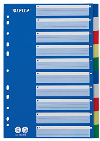 Leitz Register für A4, Deckblatt aus Karton und 10 Trennblätter mit Taben aus Kunststoff, Mehrfarbig, 12566000