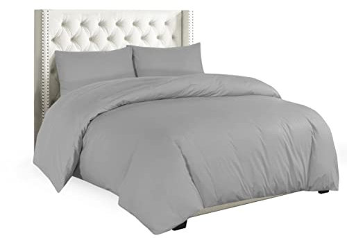 Sapphire Collection Plain Duvet Cover With Pillow Cases Non Iron Percale Quilt Cover Bedding Bedroom Set (King, Silver)