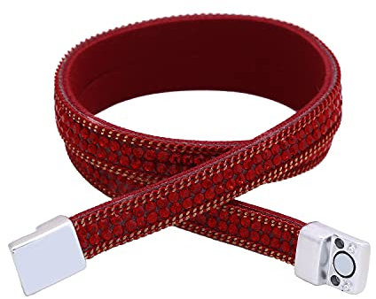 Morella Damen Wickelarmband zweireihig mit Zirkoniasteinen und Magnetverschluss rot
